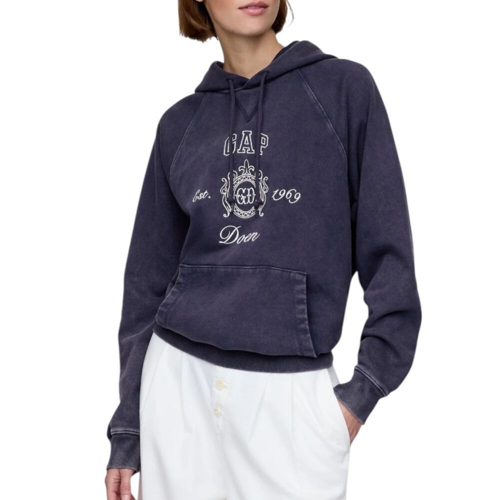 Gap x Doen NWT Heavyweight Raglan Soft Logo Hoodie Sweatshirt, Navy Blue X-Small